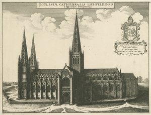 Lichfield Kathedraal - Zuidelijk uitzicht: gravure, 1672