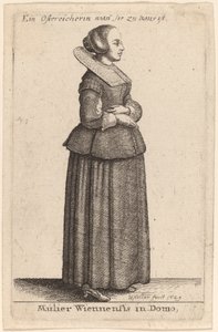 Weense vrouw in huis door Wenceslaus Hollar