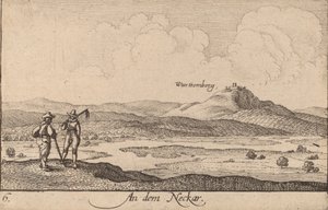 Aan de Neckar, 1635 door Wenceslaus Hollar