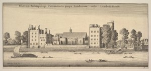 Palatium Archiepiscopi Cantuariensis prope Londinum vulgo Lambeth House Lambeth House: P..., 1647 door Wenceslaus Hollar