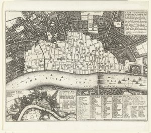 Plattegrond van Londen na de grote brand van 1666