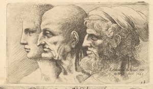 Rij van Drie Hoofden in Profiel naar Links door Wenceslaus Hollar