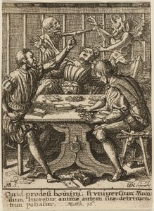 De gokkers en de dood, uit De dans van de dood door Wenceslaus Hollar