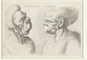 Twee misvormde koppen (detail) door Wenceslaus Hollar