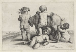 Vier jongetjes, een sater en een geit door Wenceslaus Hollar