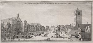 Uitzicht op Londen: New Palace Yard met Westminster Hall en het Klokhuis door Wenceslaus Hollar