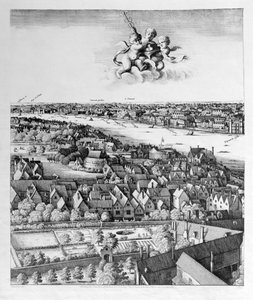 Uitzicht op Londen, uitgegeven 1647 (facsimile kopie) (detail) door Wenceslaus Hollar