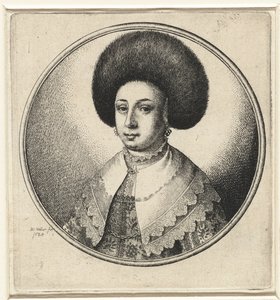 Vrouw met kanten kraag, oorbellen en bontmuts door Wenceslaus Hollar