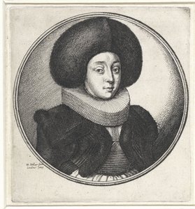 Vrouw met plooikraag en grote bontmuts door Wenceslaus Hollar