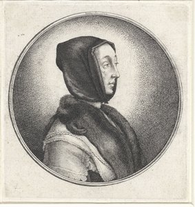 Vrouw met zwarte hoofddoek en stola van bont door Wenceslaus Hollar