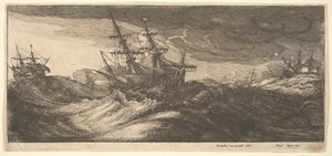 Oorlogsschip en een spuitende walvis, 1665 door Wenceslaus Hollar