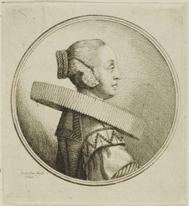 Vrouw met ronde kanten kraag in profiel naar rechts door Wenceslaus Hollar