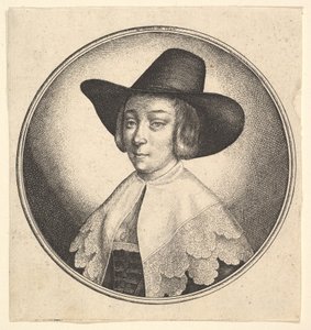 Vrouw met brede hoed door Wenceslaus Hollar