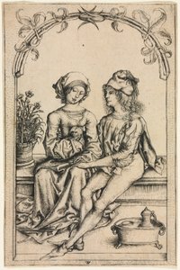 De geliefden (naar de Housebook Master) door Wenzel or Wenceslaus von (after) Olmutz