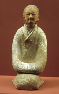 Vrouw zittend op haar hielen, 206 v.Chr.-8 n.Chr. door Western Han Dynasty Chinese School
