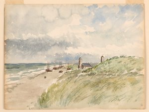 Tekening, De Kust bij Kativigh, Nederland, 21 augustus 1887 door Whitney Warren Jr.