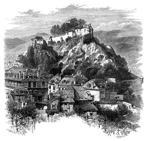 Het kasteel van Lourdes, Frankrijk, 19e eeuw