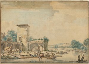 Rivierlandschap met een veerboot door Wigerus Vitringa