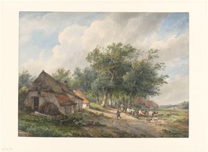Landschap met boerderijen en vee door Wijnand Nuijen