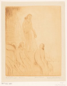 Badende meisjes op de oever van de Ganges in Benares door Wijnand Otto Jan Nieuwenkamp (signed by artist)