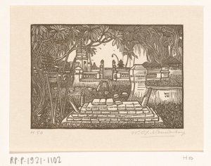 Begraafplaats bij Singaraja op Bali door Wijnand Otto Jan Nieuwenkamp (signed by artist)