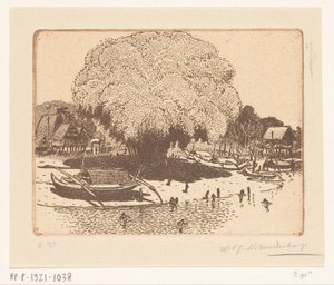 Gezicht op Loloan Barat op Bali door Wijnand Otto Jan Nieuwenkamp (signed by artist)