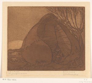 Man en vrouw bespiedt door de Dood door Wijnand Otto Jan Nieuwenkamp (signed by artist)