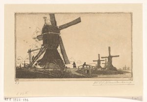 Wipmolens aan de Vlist tussen Haastrecht en Schoonhoven door Wijnand Otto Jan Nieuwenkamp (signed by artist)