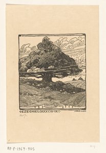 Steden onder een ceder in een berglandschap door Wijnand Otto Jan Nieuwenkamp