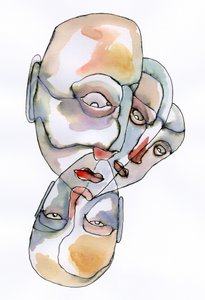 Gefragmenteerde gezichten – aquarel door Wildemar Doomgriever