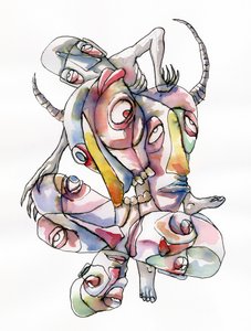 Surrealistische, met elkaar verweven gezichten