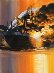Laaiend schip door Wilf (20th century) Hardy