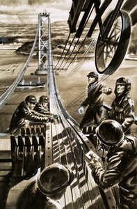 Het bouwen van de brug over de Firth of Forth (gouache op papier) door Wilf (20th century) Hardy