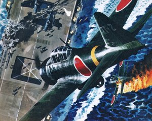 Japanse zelfmoordaanslag op Amerikaans vliegdekschip door Wilf (20th century) Hardy