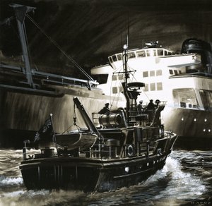 De Britse manier van leven: Koopvaardijkotters van de Britse kustwacht door Wilf (20th century) Hardy