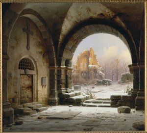 Ruïnes van de abdij van Heisterbach, Rijnland ... (schilderij op doek) door Wilhehm Steuerwaldt