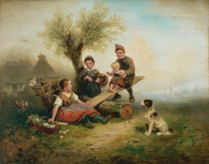 Spelende kinderen aan de rand van het dorp door Wilhelm Alexander Meyerheim