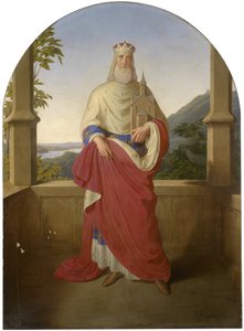 De heilige Leopold voor een Donauzicht en de Leopoldsberg op de achtergrond