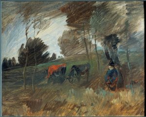 Weidelandschap met rode koe