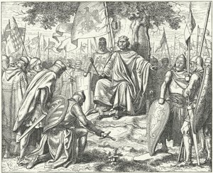 Onderwerping van de Saksische prinsen aan de Heilige Roomse Keizer Hendrik IV in Spira na hun nederlaag in de Slag bij Langensalza door Wilhelm Camphausen