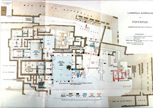 Kaart van de oude stad Griekenland Tiryns, Heinrich Schliemann, Parijs door Wilhelm Doerpfeld