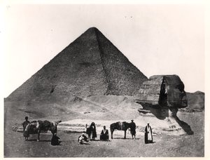 De Sfinx en de Grote Piramide van Khufu in Gizeh, c.1860