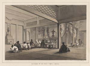 Devoties in de Grote Tempel, Simoda, 1855 door Wilhelm Joseph Heine