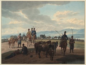 Russische Kozakken op mars door Wilhelm Kobell Ritter von
