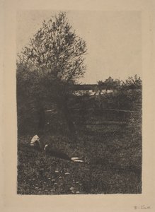Weide met kinderen door Wilhelm Maria Hubertus Leibl
