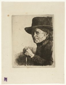 Oude man met een wandelstok