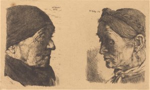 Portret van een Oude Boerin, in Profiel naar Rechts, en Boerin met Gesloten Ogen