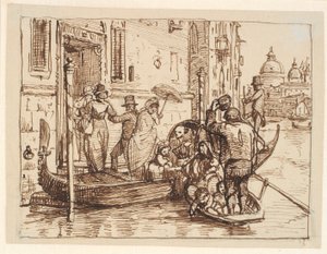 Uitstappen uit een gondel in Canal Grande in Venetië. Op de achtergrond Santa Maria delle Salute door Wilhelm Marstrand