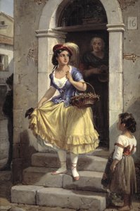 Een Italiaanse vrouw op weg naar het carnaval door Wilhelm Marstrand