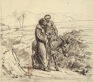 De barmhartige Samaritaan begeleidt de gewonde door Wilhelm Marstrand